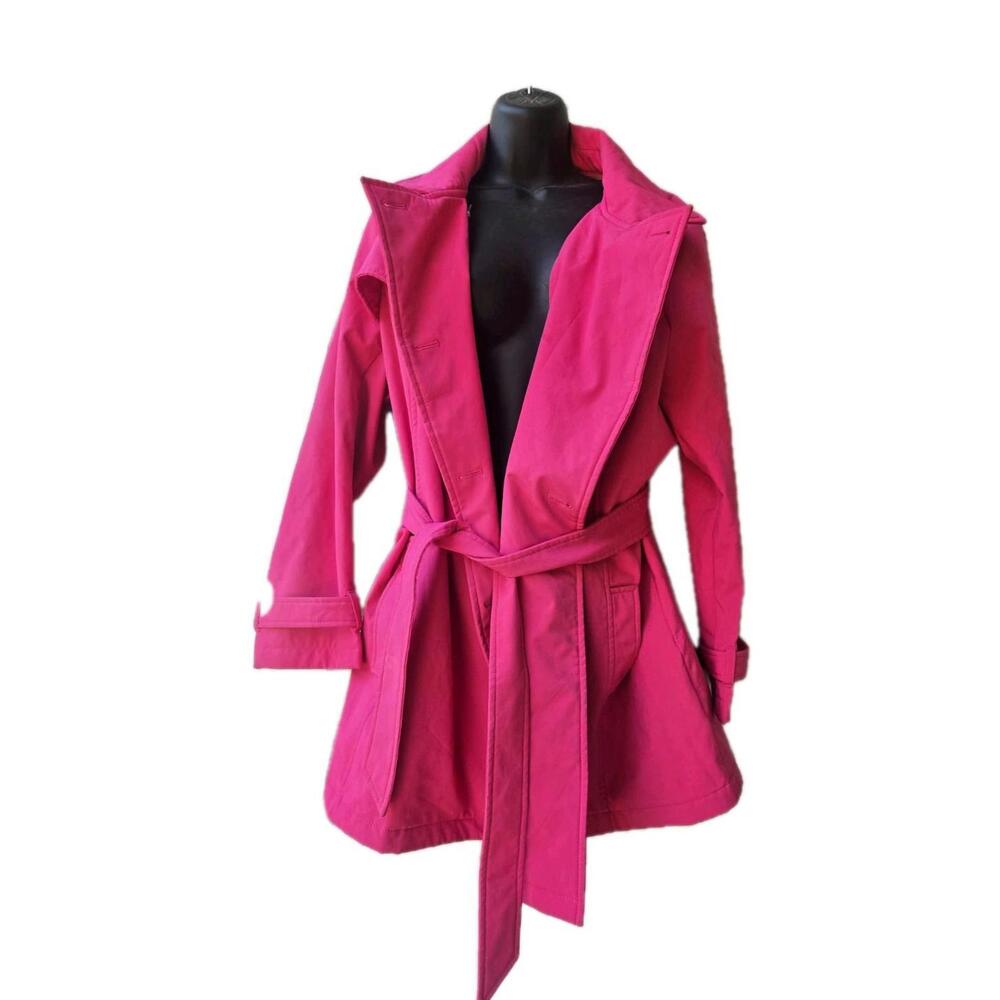Isaac Mizrahi Hot Pink Water Resistant Trench Coat W/ Tie Waist Size 18 W